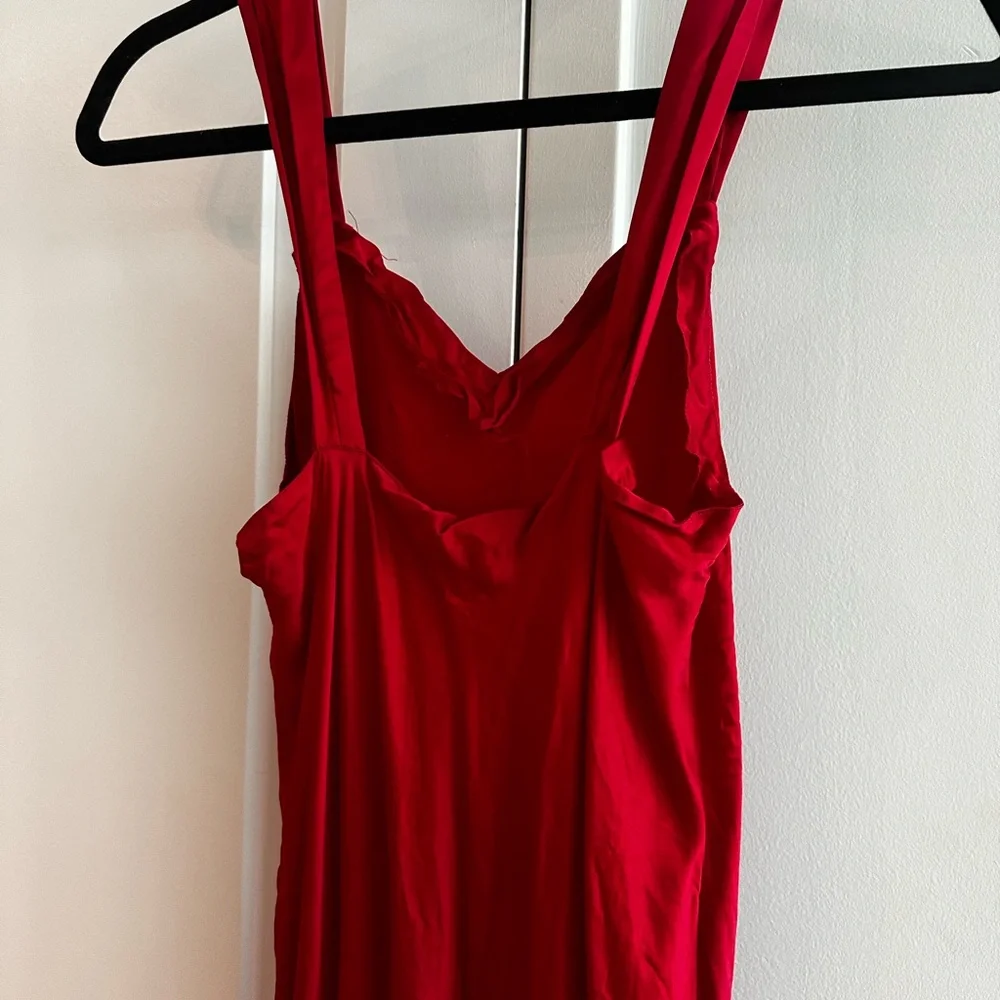 100% Silk Red Maxi Slip Dress - Picture 4 of 8